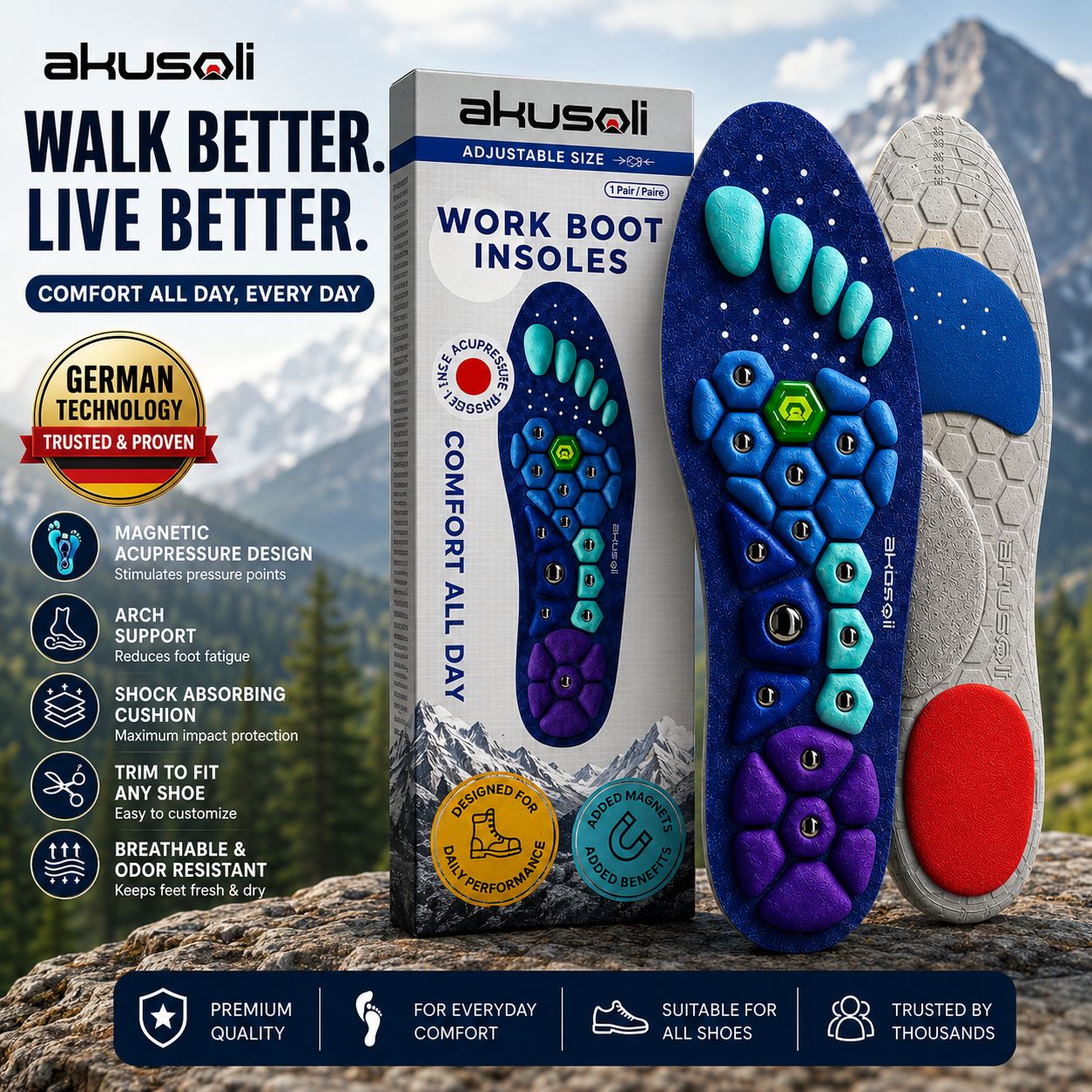 Akusoli Insoles – Magnetic Acupressure Comfort Support
